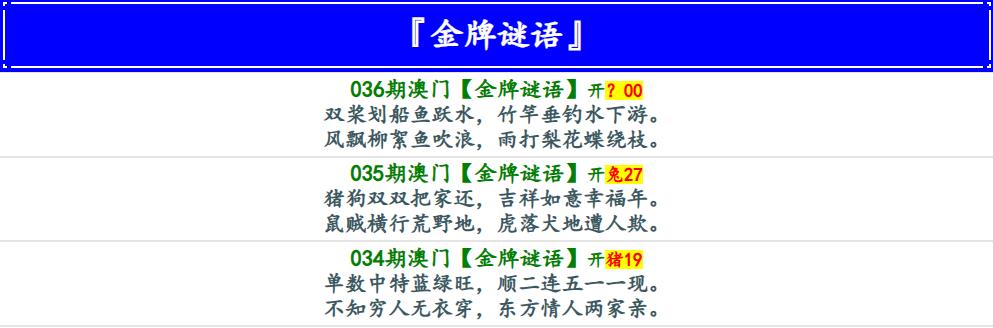 036期金牌谜语[图]
