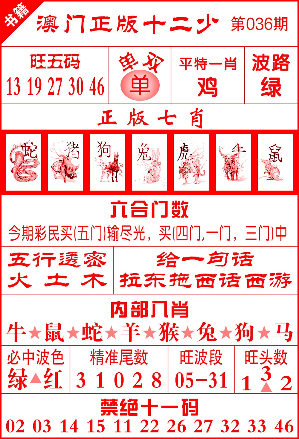 036期澳门十二少[图]