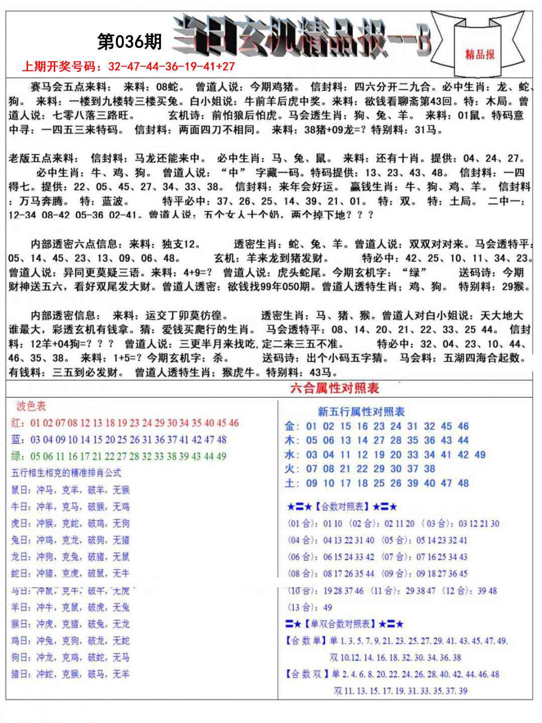 036期当日玄机精品报B[图]