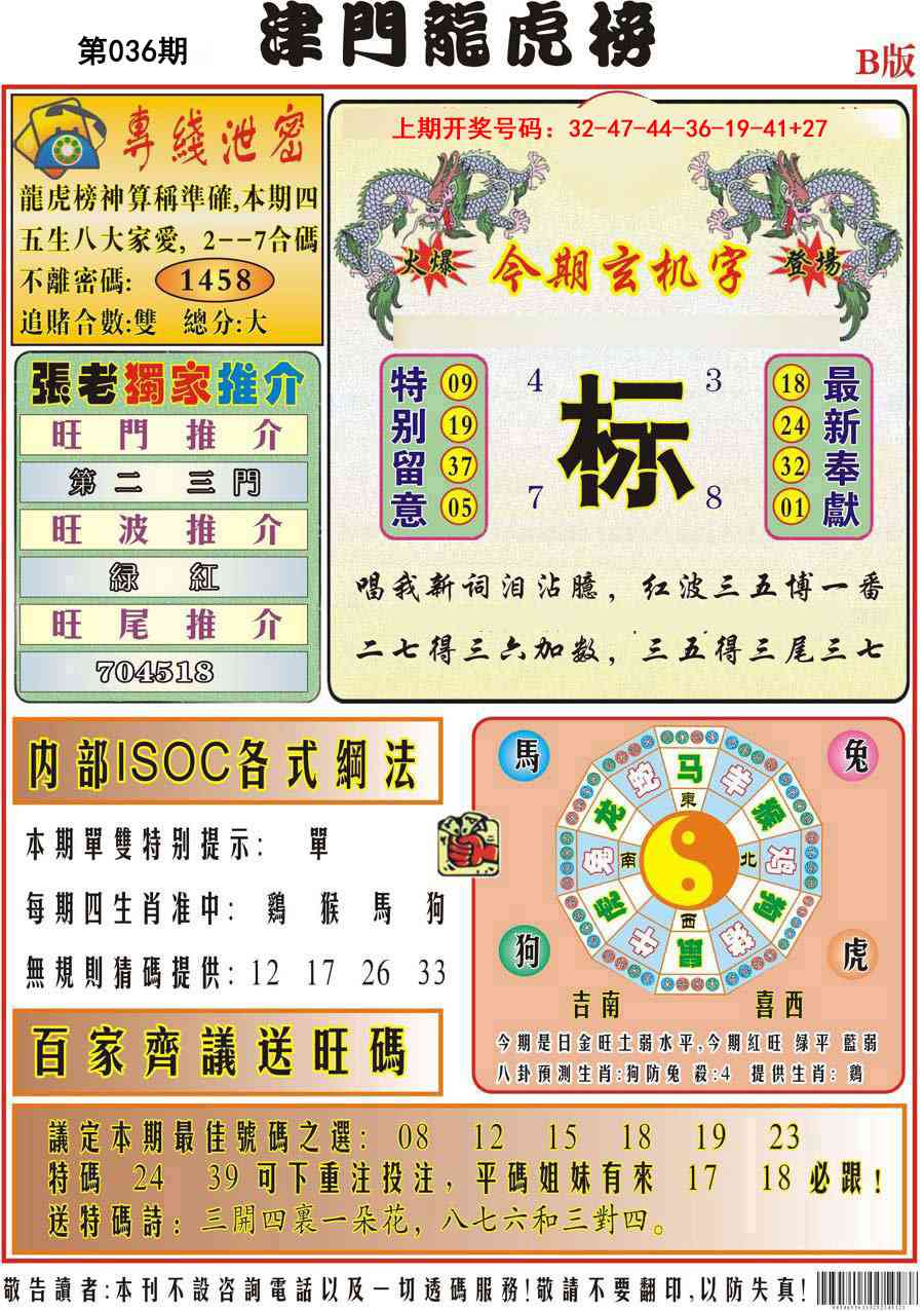 036期津门龙虎榜B[图]